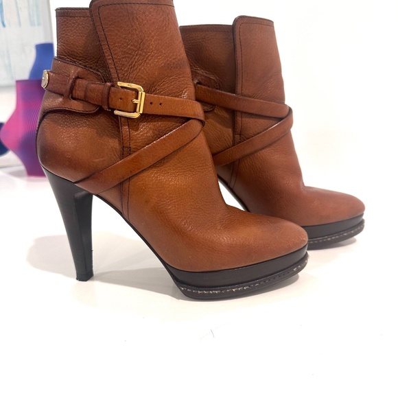 Ralph Lauren Collection Naima Leather Caramel Brown Ankle Boot Booties 37.5 - Picture 1 of 11